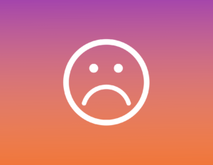 A frowning face emoji on an orange and purple background.