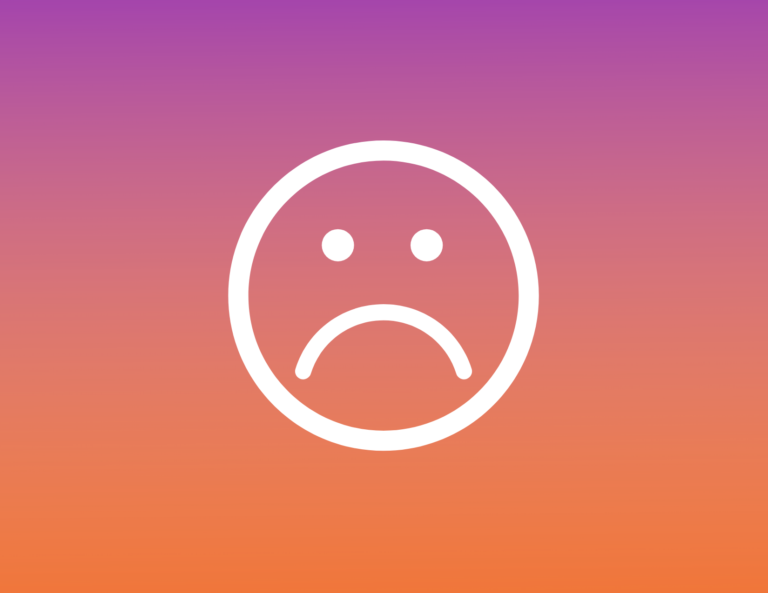 A frowning face emoji on an orange and purple background.